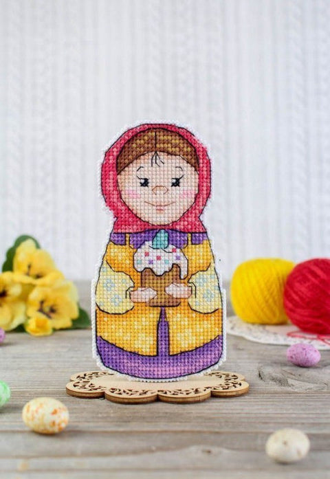 Cross Stitch Embroidery Kit with Festive Girl Design, MP Studia, Decorative Needlework Craft Set with Clear Pattern