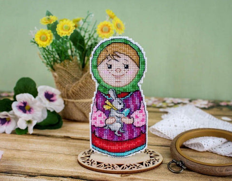 Cross Stitch Embroidery Kit with Spring Girl Design, MP Studia, Canvas, Cotton Threads, Needle, Chart and Instructions