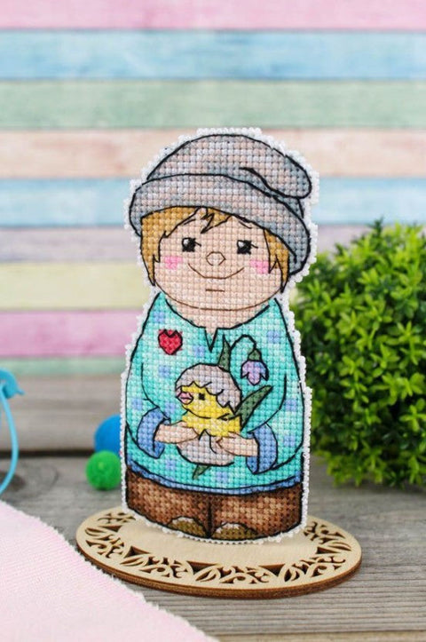 Cross Stitch Kit with Spring Boy Design, MP Studia Embroidery Pattern for Home or Nursery Decor, Beginner-Friendly Craft Set