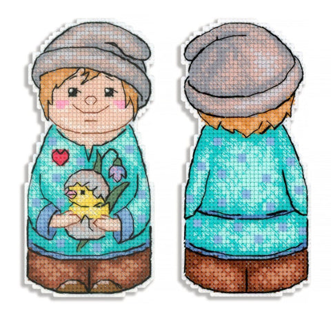 Cross Stitch Kit with Spring Boy Design, MP Studia Embroidery Pattern for Home or Nursery Decor, Beginner-Friendly Craft Set