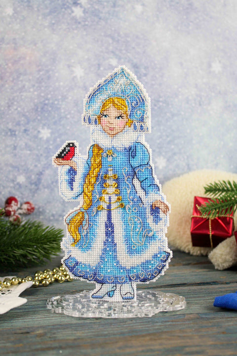 Snow Maiden Cross Stitch Kit with Display Stand, Winter Theme, MP Studia