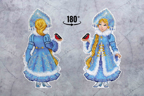 Snow Maiden Cross Stitch Kit with Display Stand, Winter Theme, MP Studia