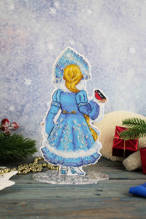 Snow Maiden Cross Stitch Kit with Display Stand, Winter Theme, MP Studia
