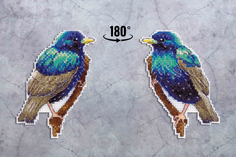 Cross Stitch Embroidery Kit with Starling Bird Design, MP Studia, Nature Theme, Beginner-Friendly, Includes Fabric, Threads, Needle and Pattern