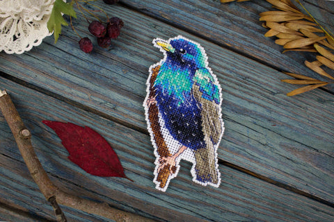 Cross Stitch Embroidery Kit with Starling Bird Design, MP Studia, Nature Theme, Beginner-Friendly, Includes Fabric, Threads, Needle and Pattern