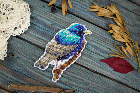 Cross Stitch Embroidery Kit with Starling Bird Design, MP Studia, Nature Theme, Beginner-Friendly, Includes Fabric, Threads, Needle and Pattern