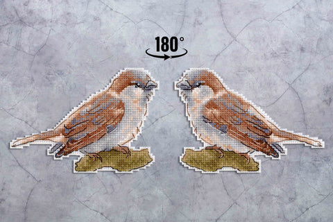Cross Stitch Kit with Sparrow Motif, Aida Fabric, Cotton Threads, Needle and Pattern by MP Studia, Earth Tones, Beginner-Friendly