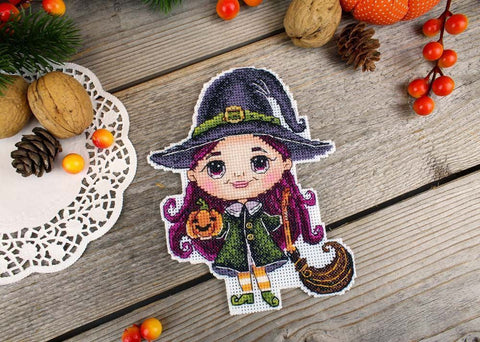 Cross Stitch Kit Enchanting Witch Fantasy Halloween Design, MP Studia, Beginner-Friendly Embroidery Hobby Set