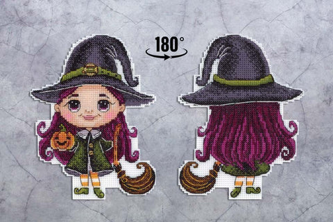 Cross Stitch Kit Enchanting Witch Fantasy Halloween Design, MP Studia, Beginner-Friendly Embroidery Hobby Set