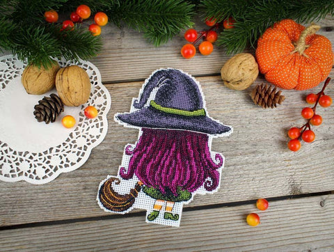 Cross Stitch Kit Enchanting Witch Fantasy Halloween Design, MP Studia, Beginner-Friendly Embroidery Hobby Set