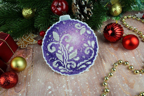 Cross Stitch Kit “Amethyst Glow” Christmas Ornament, MP Studia, Aida Fabric, Cotton Threads, Purple and Silver Tones, Beginner-Friendly