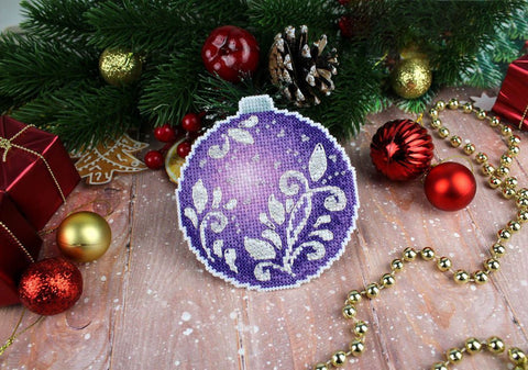 Cross Stitch Kit “Amethyst Glow” Christmas Ornament, MP Studia, Aida Fabric, Cotton Threads, Purple and Silver Tones, Beginner-Friendly