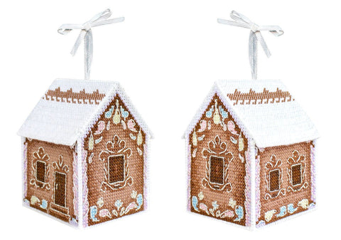 3D Gingerbread House Cross Stitch Kit, Christmas Home Decor, MP Studia, 6 × 8 × 6 cm, Winter Holiday Craft Set
