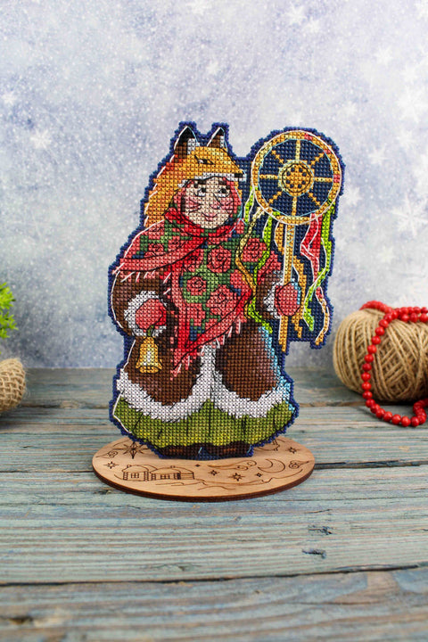 Christmas Fox Cross Stitch Kit, Caroling Design, MP Studia Embroidery Kit for Beginners and Advanced Crafters
