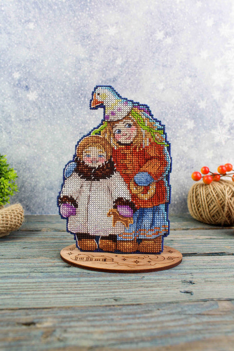 Christmas Cross Stitch Kit with Children Singing Carols, MP Studia, Multicolor Embroidery Set for Beginners and Advanced Stitchers