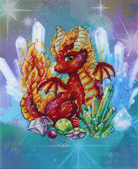 Counted Cross Stitch Kit Fire Guardian, MP Studia, Aida Canvas, Cotton Threads, Beginner Embroidery Craft Set