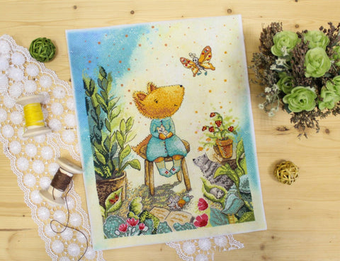 Fox Garden Cross Stitch Kit, Detailed Pattern for Beginners and Advanced Crafters, MP Studia, Home Decor Project