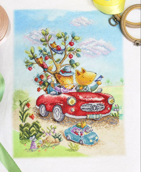 Cross Stitch Embroidery Kit with Colorful Travel Motif, MP Studia Fun Journey, Beginner to Advanced Craft Set for Home Decor