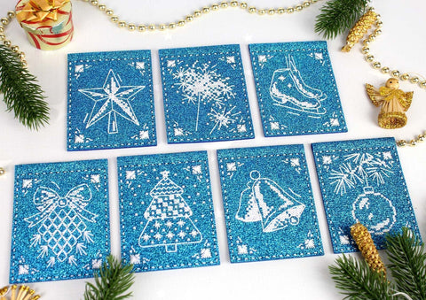 Cross Stitch Garland Kit, Lace-Inspired Bunting, 7 Pennants, 11×8 cm Each, MP Studia, Home and Party Decor