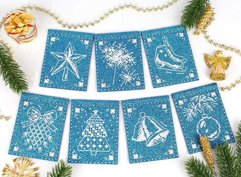 Cross Stitch Garland Kit, Lace-Inspired Bunting, 7 Pennants, 11×8 cm Each, MP Studia, Home and Party Decor