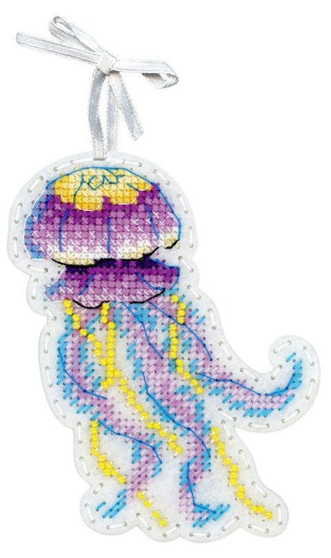 Cross Stitch Kit Jellyfish Sea Theme, MP Studia, Aida Fabric, Cotton Threads, Needle and Color Chart, Blue Turquoise Purple Tones