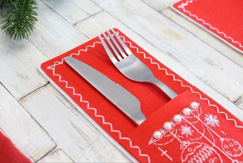 Christmas Embroidery Kit for Cutlery Holders, 4-Piece Set for Festive Table Decor, MP Studia