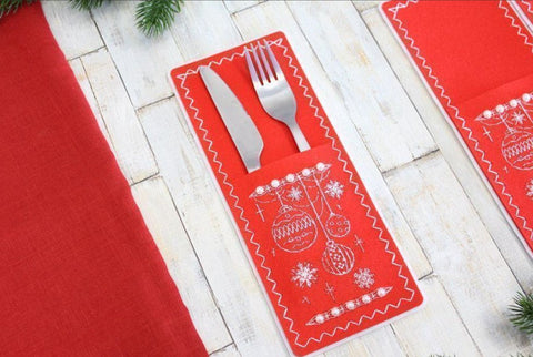 Christmas Embroidery Kit for Cutlery Holders, 4-Piece Set for Festive Table Decor, MP Studia