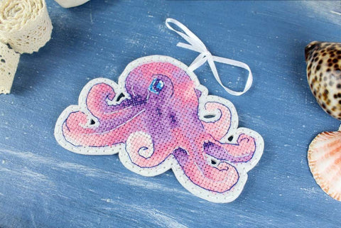 Cross Stitch Embroidery Kit with Colorful Little Octopus Design, Aida Fabric, Cotton Threads, Needle and Instructions by MP Studia