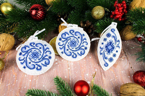 Christmas Tree Ornament Cross Stitch Kit, 3-Piece Set, MP Studia, Multicolor Holiday Motifs