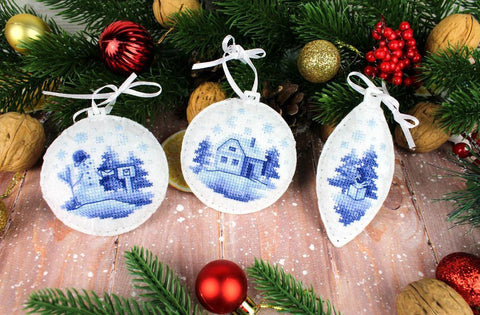 Christmas Tree Ornament Cross Stitch Kit, 3-Piece Set, MP Studia, Multicolor Holiday Motifs