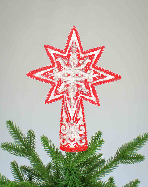 Cross Stitch Kit with Winter Snowflake & Frost Pattern, MP Studia, Aida Fabric, Cotton Threads, Needle, Pattern and Instructions