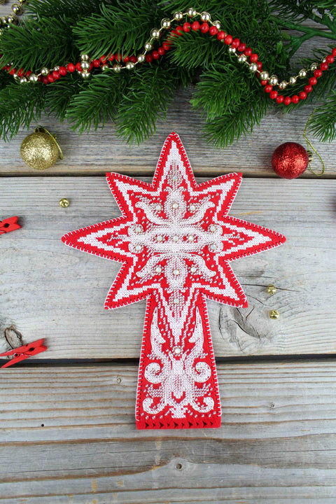 Cross Stitch Kit with Winter Snowflake & Frost Pattern, MP Studia, Aida Fabric, Cotton Threads, Needle, Pattern and Instructions