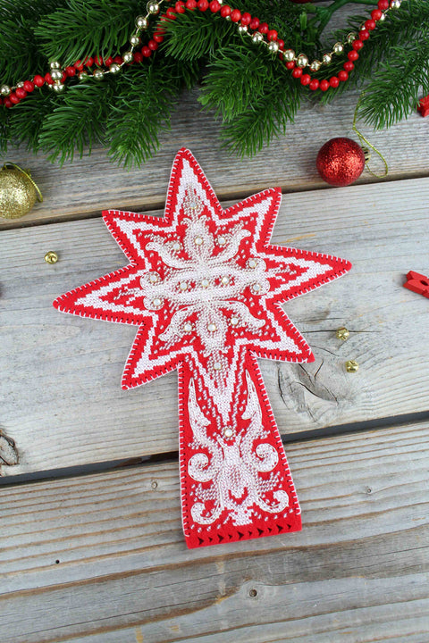 Cross Stitch Kit with Winter Snowflake & Frost Pattern, MP Studia, Aida Fabric, Cotton Threads, Needle, Pattern and Instructions