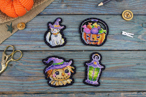 Halloween Cross Stitch Kit for Cupcake Toppers, Cards & Table Decor, MP Studia, Orange Black and Purple Designs