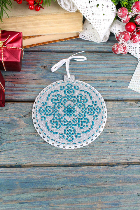 Cross Stitch Embroidery Kit with Frost Pattern Design, Cotton Aida Fabric, Colored Threads, Needle and Printed Chart by MP Studia
