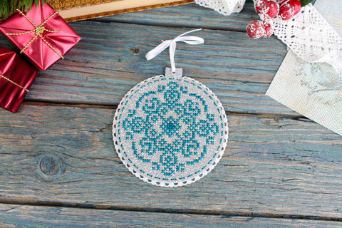 Cross Stitch Embroidery Kit with Frost Pattern Design, Cotton Aida Fabric, Colored Threads, Needle and Printed Chart by MP Studia