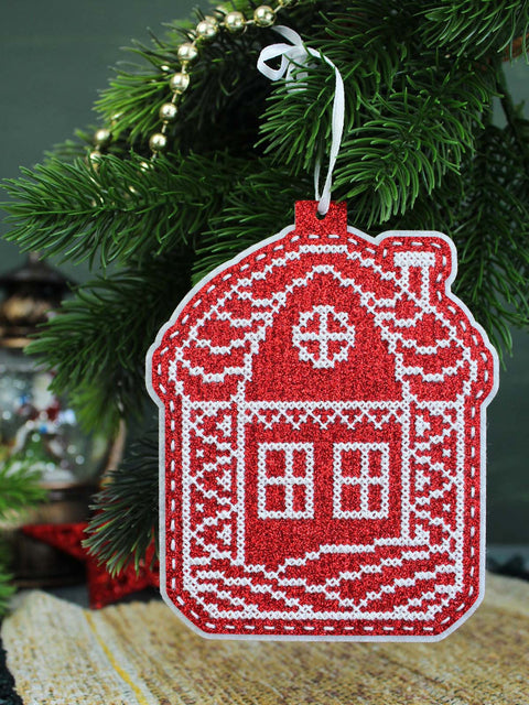 Christmas Cross Stitch Kit, House in Snow Ornament, MP Studia, 13×11 cm, Beginner-Friendly Winter Decoration