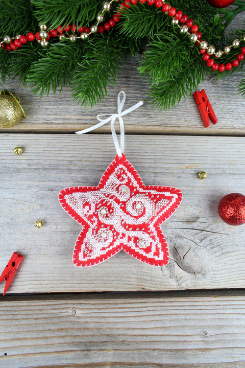 Cross Stitch Embroidery Kit with Winter Frost Patterns and Small Star, MP Studia, Includes Canvas, Threads, Needle and Instructions