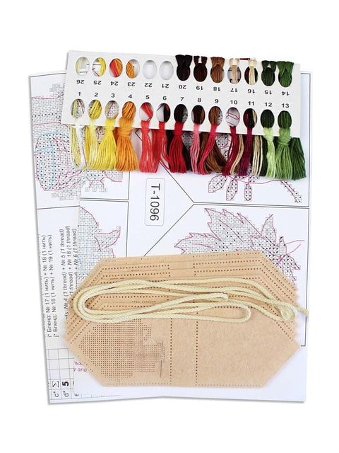 Cross Stitch Embroidery Kit for Autumn Garland, Beige, 7 Bunting Flags, 10 × 7 cm, MP Studia DIY Home Decor