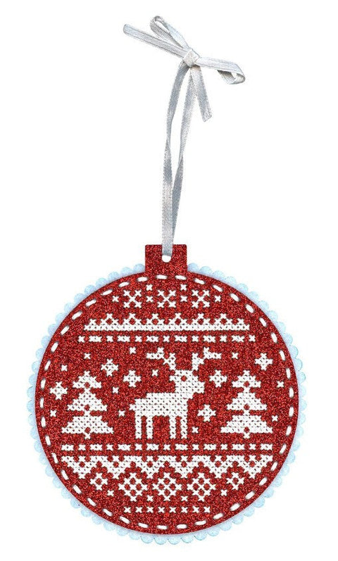 Christmas Cross Stitch Kit, Deer Ornament on Plastic Canvas, Counted Embroidery Set by MP Studia with Threads and Needle