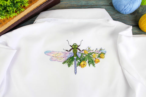 Water-Soluble Cross Stitch Canvas Flower and Dragonfly Motif, MP Studia, 9 × 17 cm, White/Clear, For Fabric Embroidery