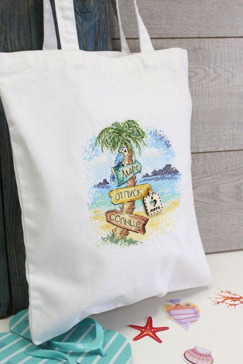 Cross Stitch Kit with Water-Soluble Canvas, Path to the Sea Seascape, MP Studia, Cotton Threads, Any Fabric