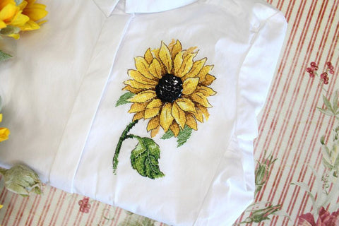 Sunflower Cross Stitch Embroidery Kit with Water-Soluble Canvas, MP Studia, Cotton Threads, Needle and Chart for Fabric Projects