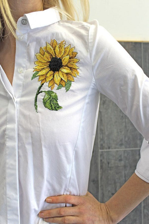 Sunflower Cross Stitch Embroidery Kit with Water-Soluble Canvas, MP Studia, Cotton Threads, Needle and Chart for Fabric Projects