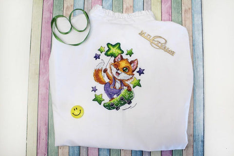 Cross Stitch Embroidery Kit with Water-Soluble Canvas, Fox on Skateboard, MP Studia, Multicolor DIY Textile Decor