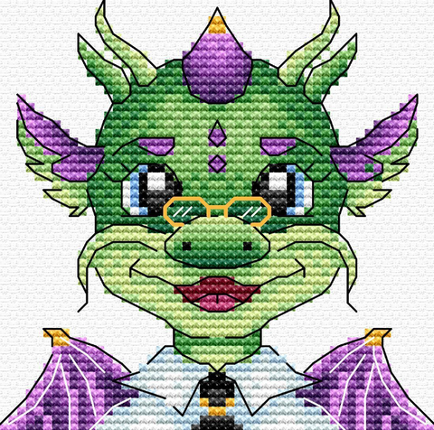 Dragon Scientist Cross Stitch Kit with Water-Soluble Canvas, 9x9 cm Embroidery for Clothing and Textiles, MP Studia