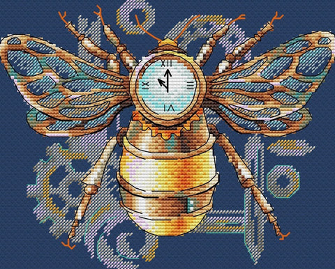 Bumblebee Cross Stitch Embroidery Kit with Water-Soluble Canvas, MP Studia, Cotton Threads and Needle for Clothing and Textiles