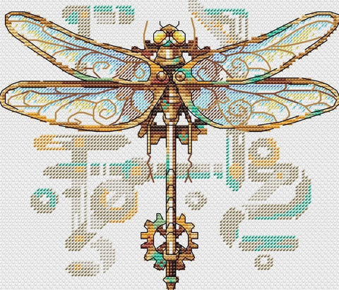 Cross Stitch Kit with Water-Soluble Canvas, Dragonfly Design, Cotton Embroidery Floss, Needle and Pattern by MP Studia