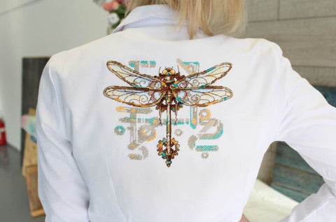 Cross Stitch Kit with Water-Soluble Canvas, Dragonfly Design, Cotton Embroidery Floss, Needle and Pattern by MP Studia