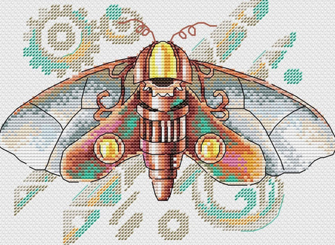 Cross Stitch Embroidery Kit with Water-Soluble Canvas, Hawkmoth Motif, MP Studia, DIY Textile Embroidery